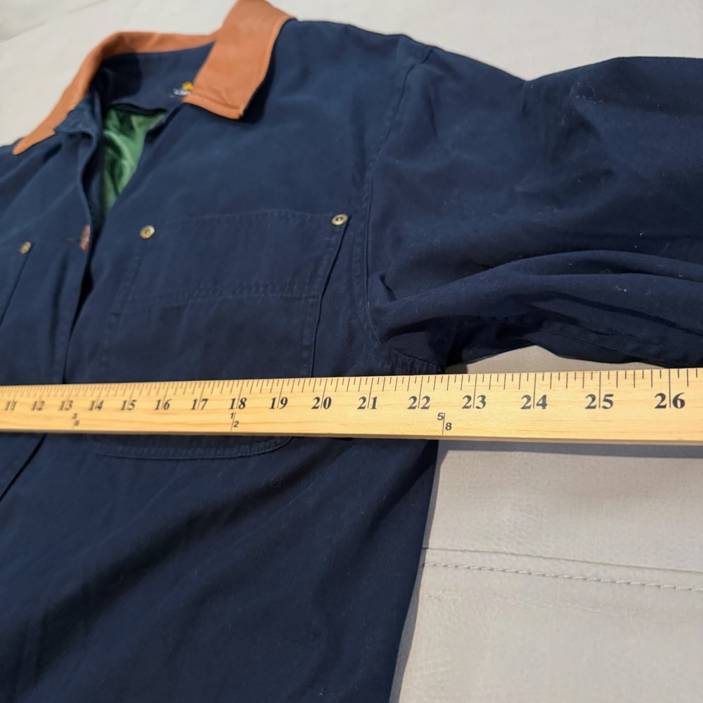 VTG 90s‎  Navy Barn Field Jacket Chore Leather Trim Collar Y2K Women-M-6130 - Picture 5 of 10
